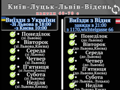 Пассажирские и грузовые перевозки из Вены в Украину